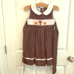 Lil Cactus 6Y Dark Brown Smocked Foxes Tie Dress